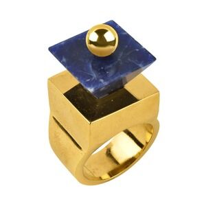 Blue Gold Statement Ring 18K Gold Plating Large‎ Semiprecious Stone